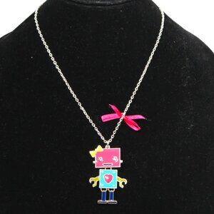 Cute Lil Robotic Necklace with Ribbon for Girls